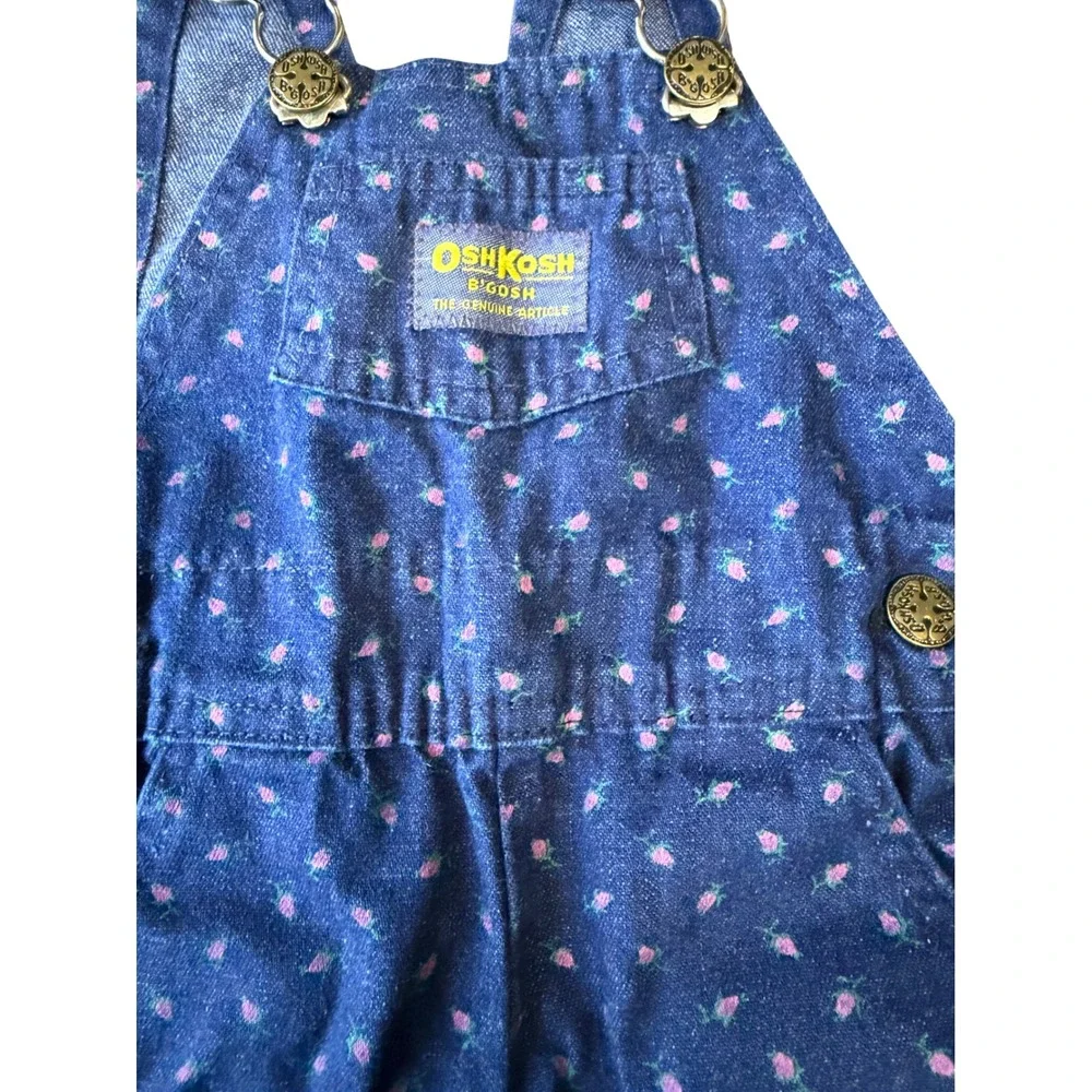 Oshkosh Floral Denim Overalls Babygirl 12 Months Bibs Cotton USA Granola Western